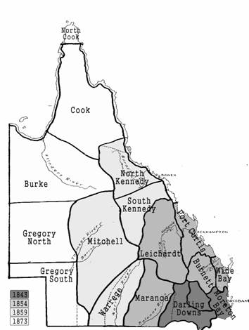 Karte der Besiedlung von Queensland, Australien