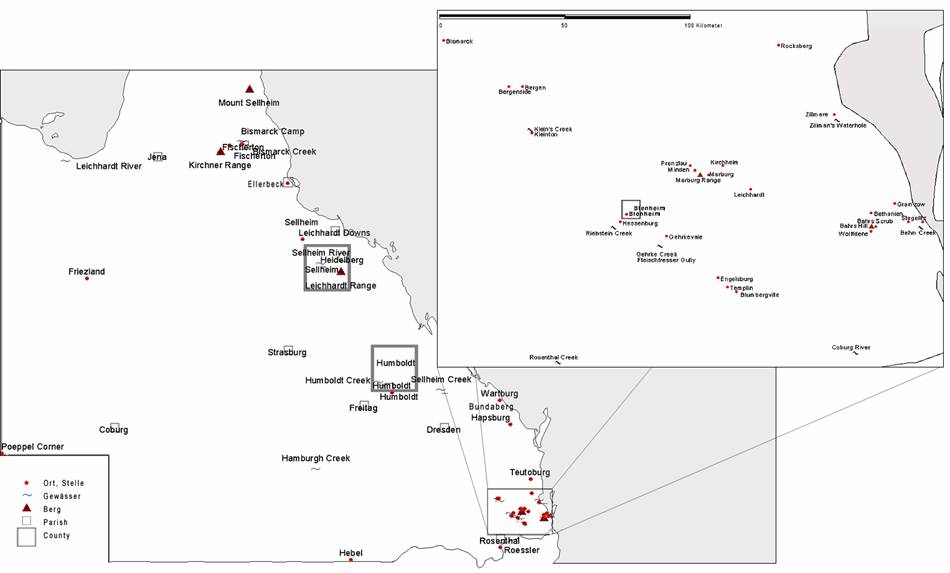 Karte deutsche Orte in Queensland