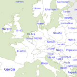 Karte Häufigste Familiennamen in Europa 